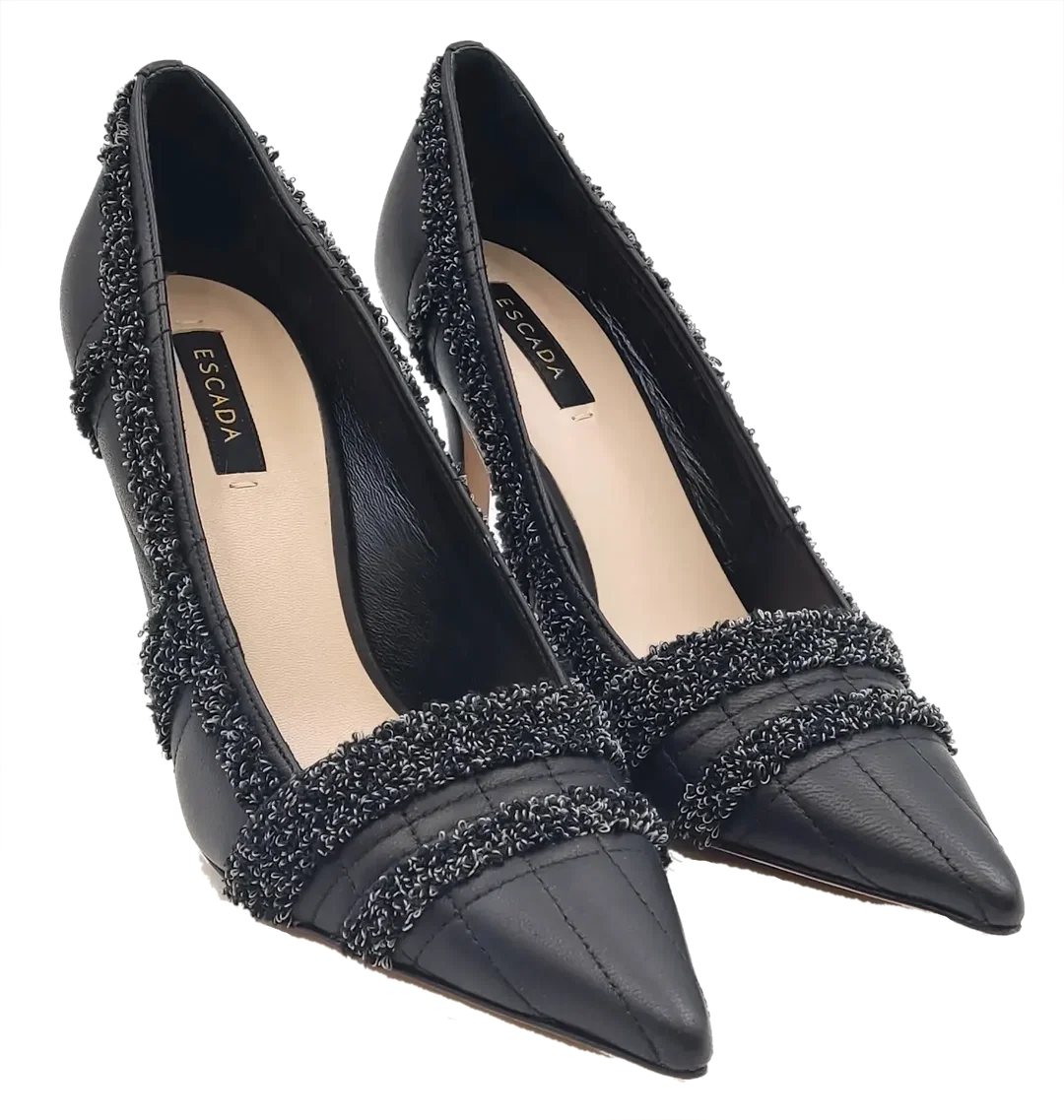 Escada Damen Lederpumps schwarz mit Tweed Besatz Gr. 37 - Bild 1