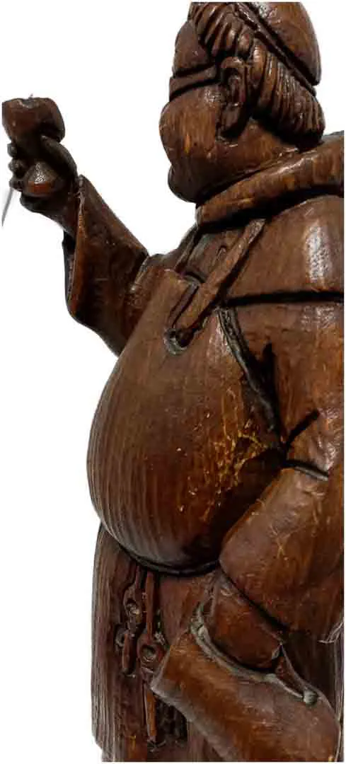 Rustikale Mönchsfigur mit Weinbecher und Fass – Bild 2