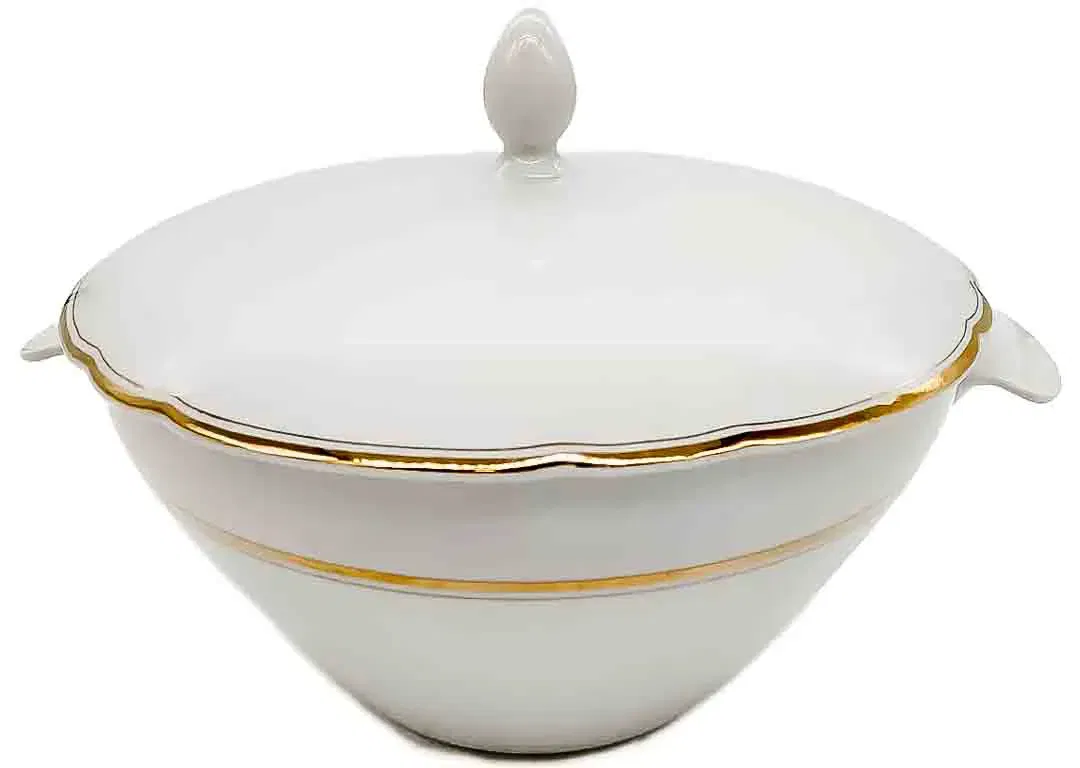 Kamla Porzellan/Keramik Suppenschüssel/Suppenterrine weiß mit Goldrand - Bild 1