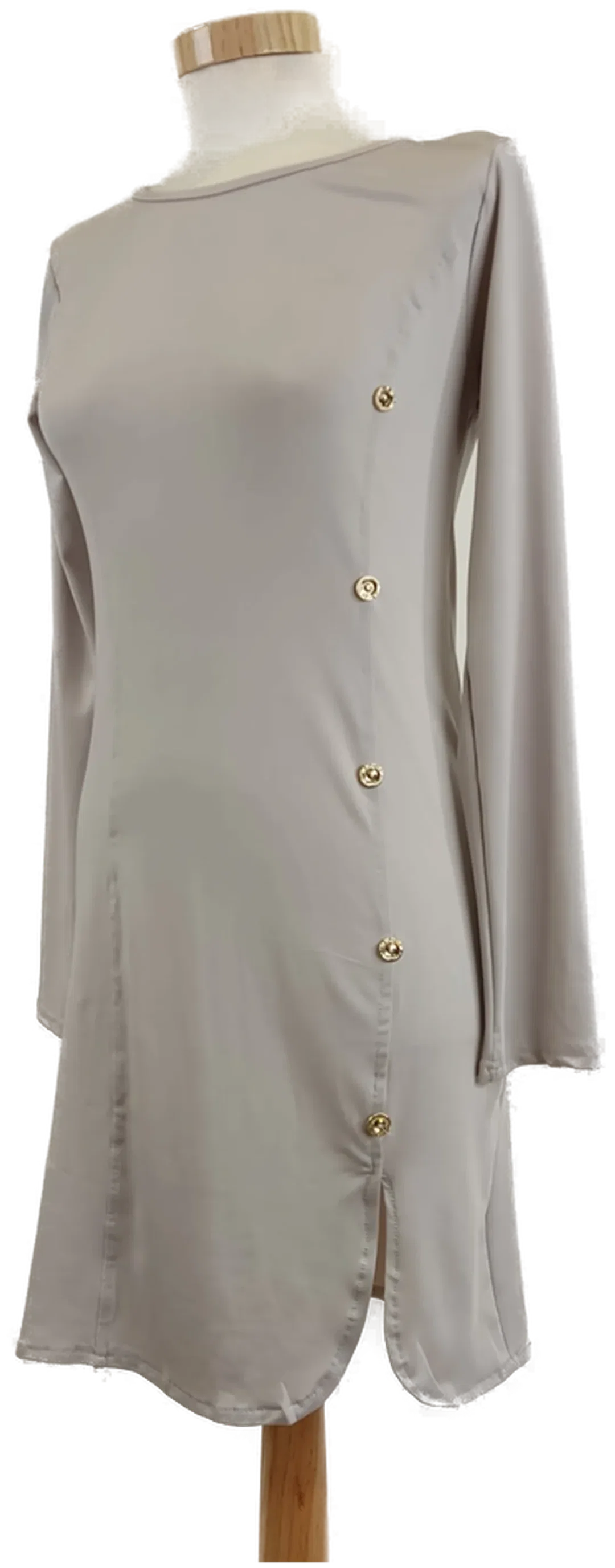 Damen Longshirt Hellgrau mit seitlichen Knöpfen, Gr. M - Bild 1