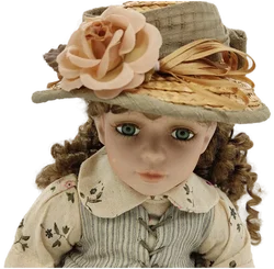 Vintage Porzellanpuppe mit Stoffkörper ca 38cm Sitzende Haltung - Bild 3