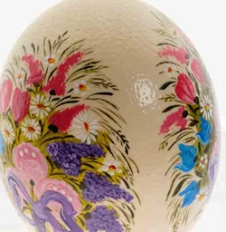 Straußenei handbemalt auf Holzsockel, florales Dekor, ca. 17 cm - Bild 3