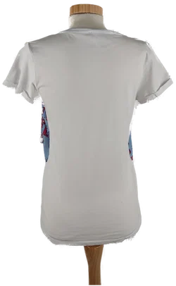 Weißes Damen T-Shirt Kurzarm mit eingenähtem buntem Bolero, Gr. M - Bild 3