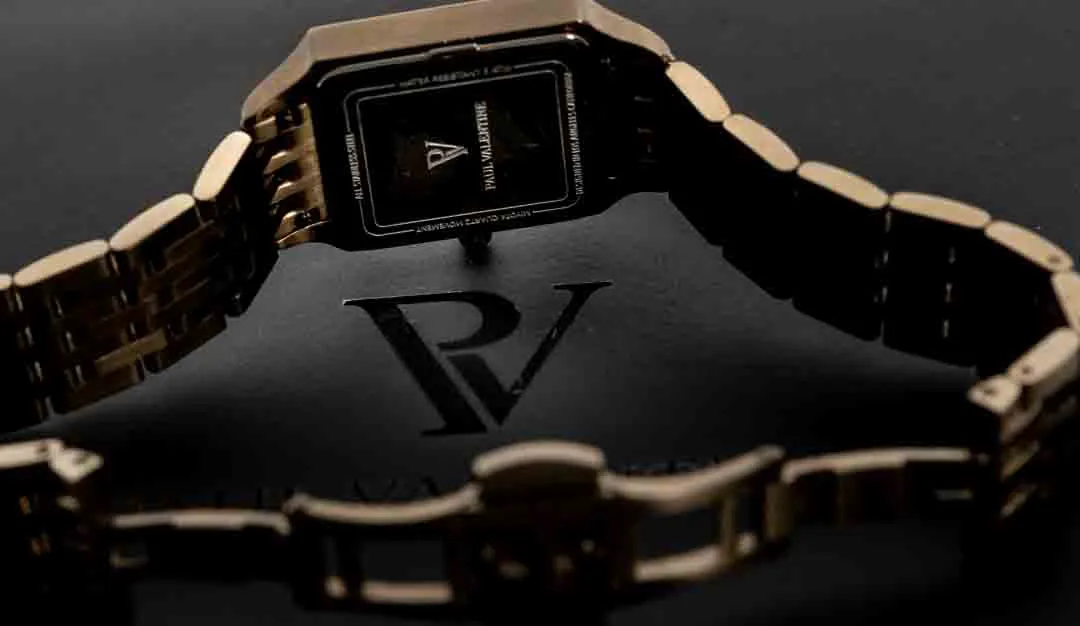 Paul Valentine Armbanduhr, eckig, 2cm, goldfarbenes Gliederarmband – Bild 7