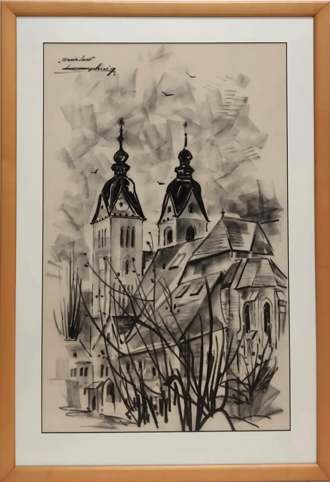 Bild Kohlezeichnung Kirche  - Bild 1