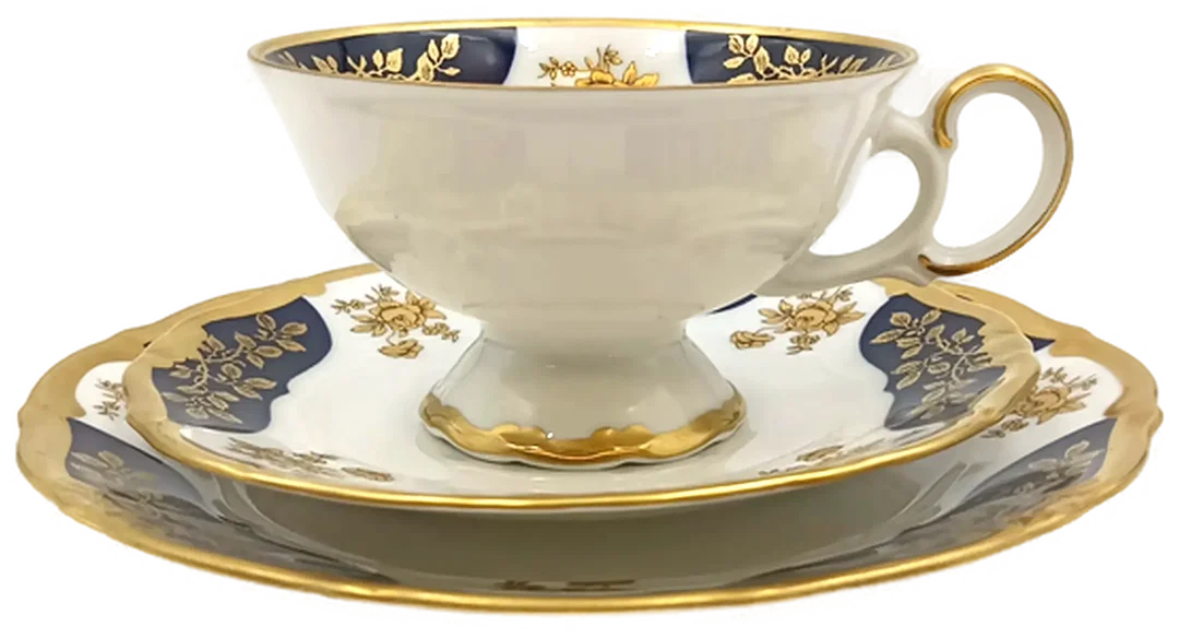 Sammeltasse Weimar Porzellan - "Dora" kobaltblau/gold 3-teilig – Bild 1