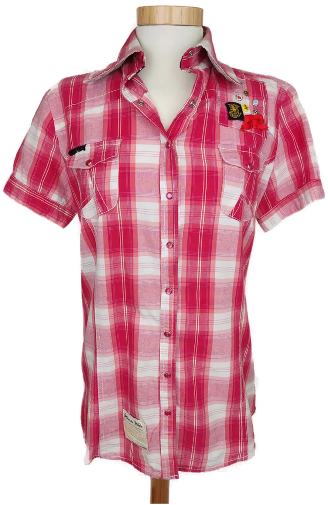 Madonna Damen Hemd kurzarm pink/rosa/weiß kariert - M/38 - Bild 4