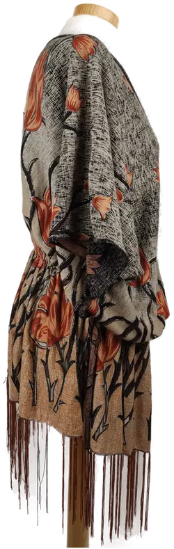 Damenbluse mit Fransen rot-braun bedruckt - ca. M/L - Bild 3