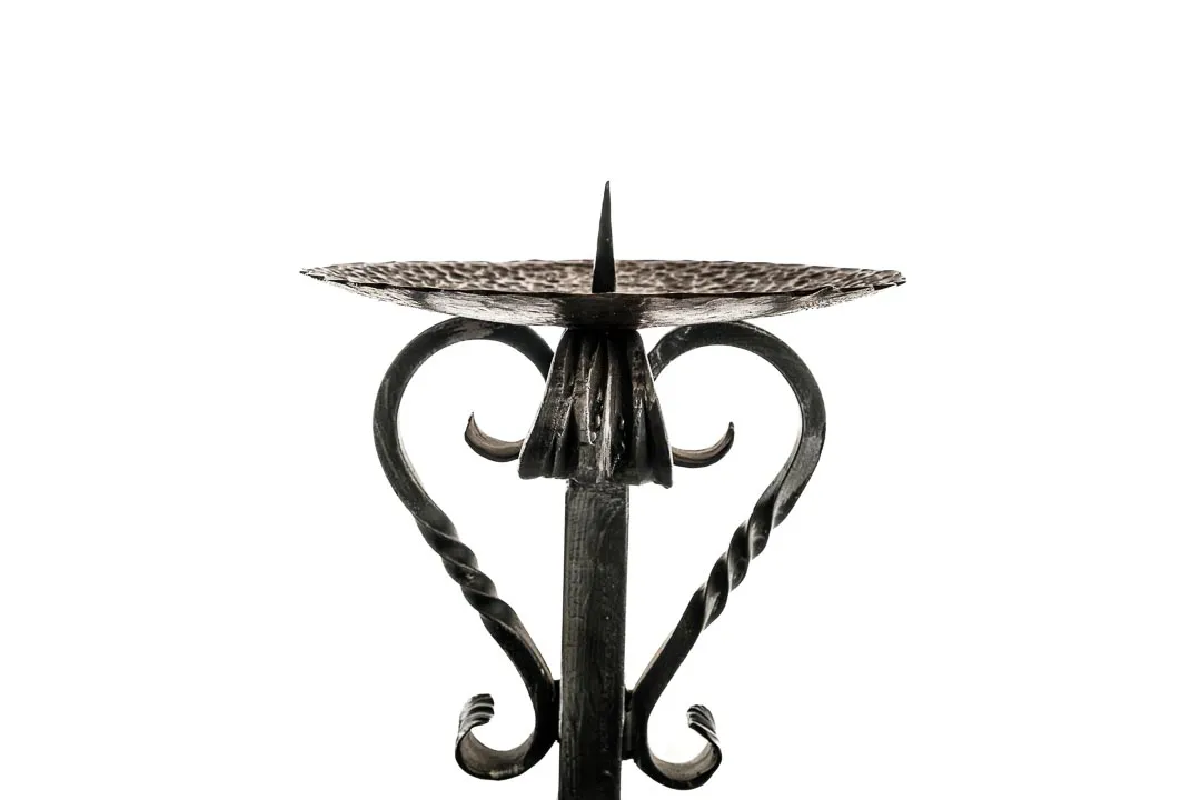 Antik-Schwarzer Kerzenständer aus Gusseisen, handgeschmiedet ca. 75 cm – Bild 2