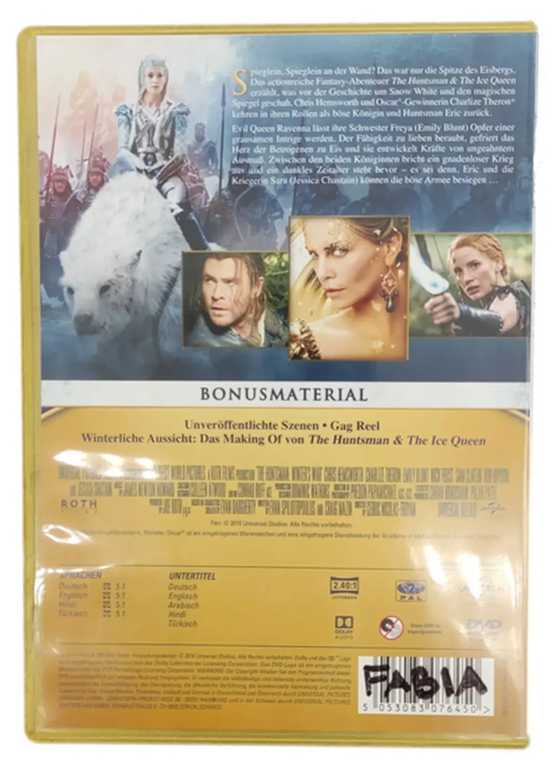 DVD "The Huntsman & the Ice Queen" mit Chris Hemsworth, Charlize Theron, Emily Blunt und Jessica Chastain – Bild 2