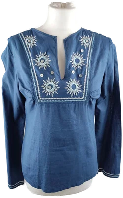 Authentic Style Bluse Damen M/38 Blau | Bestickter Retro-Charme – Vorschau 1