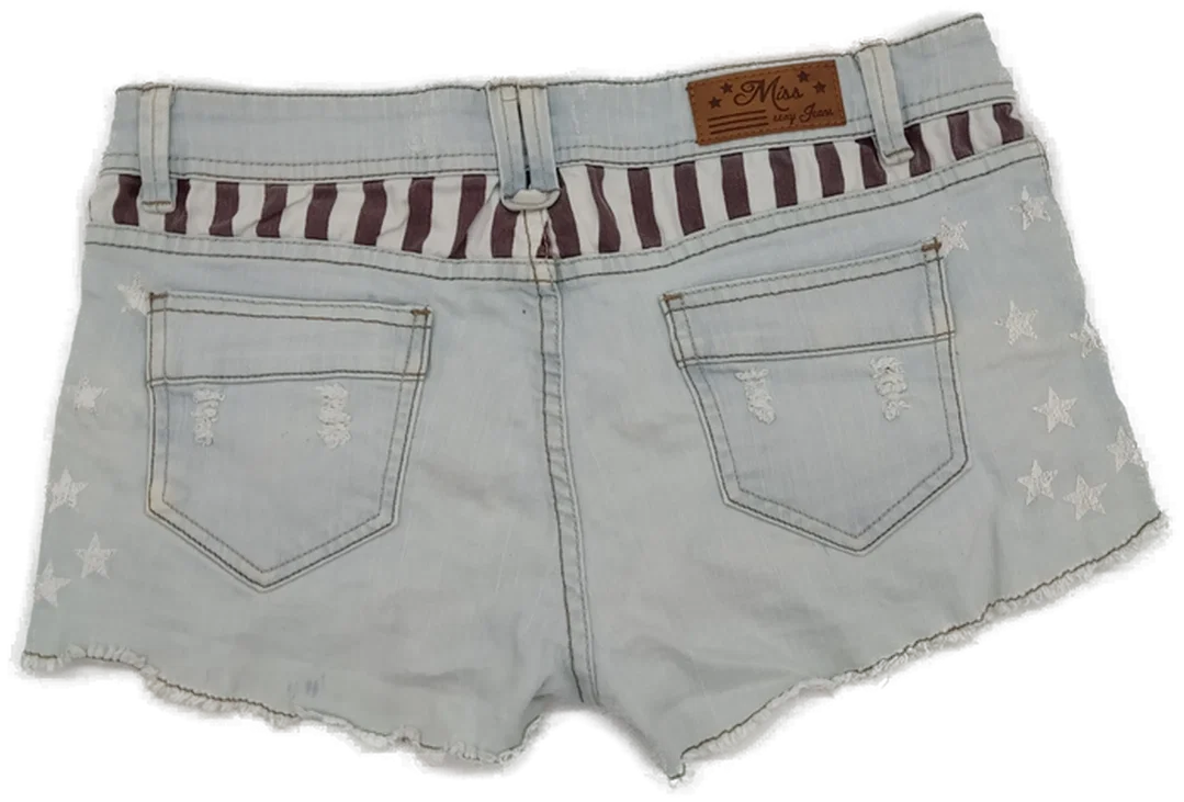 Hot Pants "Blind Date", hellblau/braun-weiß gestreift mit Taschen, Größe M – Bild 2