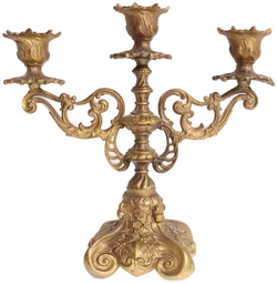 Barocker 3-armiger Kerzenleuchter | Zinn - Gold aufgemalt | ca. 23 cm - Bild 1