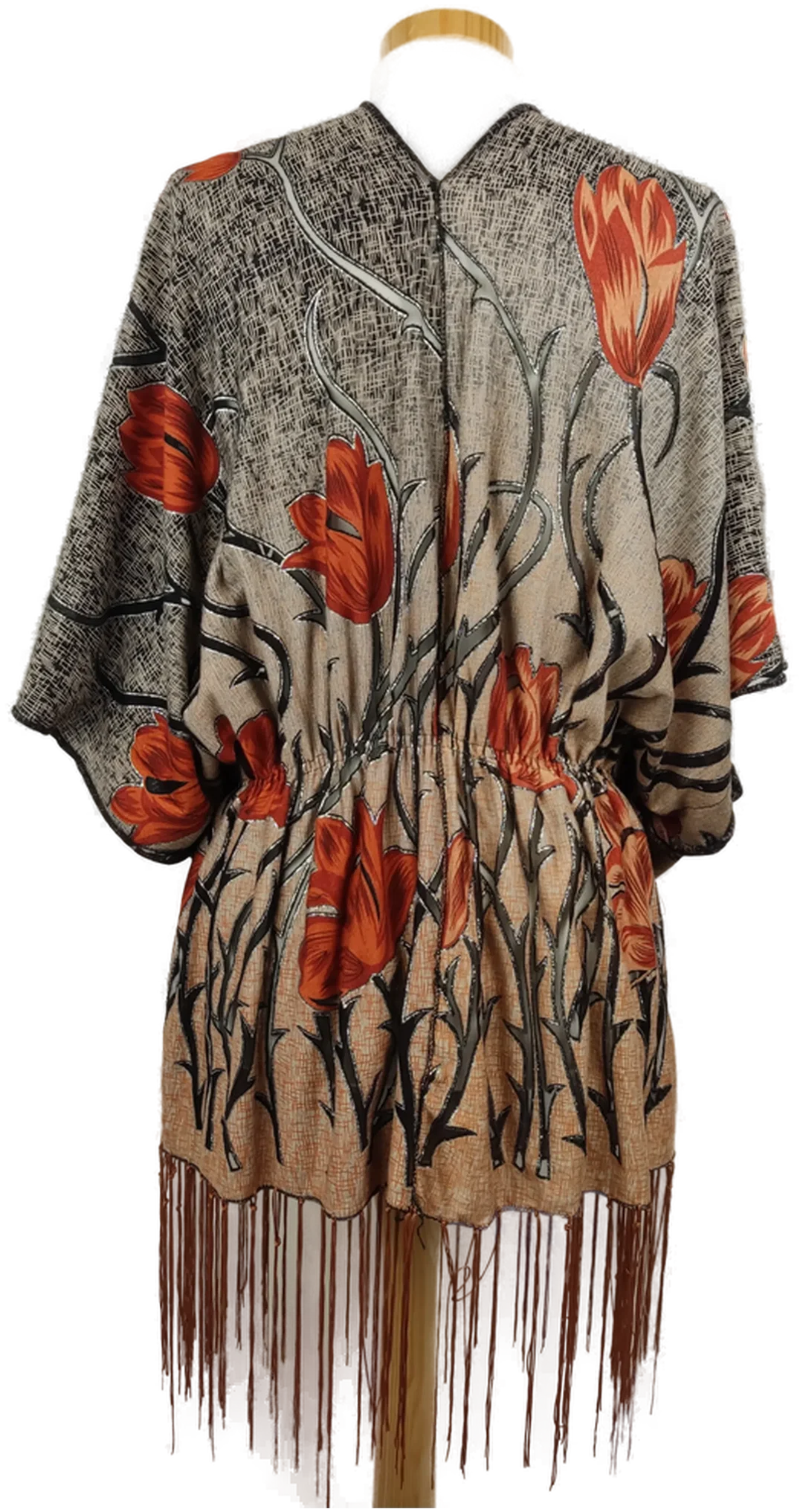 Damenbluse mit Fransen rot-braun bedruckt - ca. M/L – Bild 2