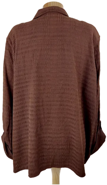 Bluse "Canda", langarm mit Kragen, dunkelbraun strukturiert, Größe 48 – Bild 3