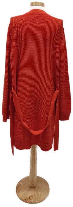 Lange Damen Strickweste mit Bindegürtel und Zopfmuster, Langarm, Orange, Gr. M - Bild 3