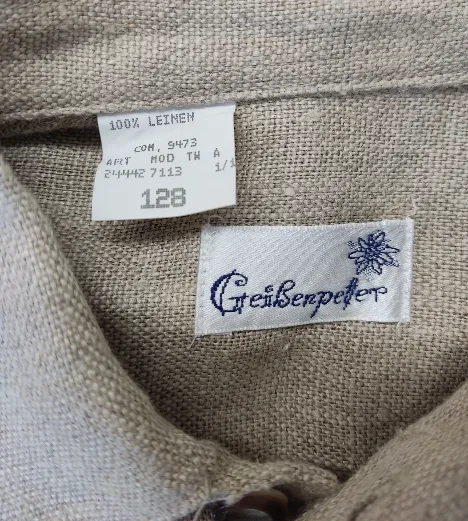 Kinder Trachtenhemd "Geißenpeter", langarm mit Kragen, beige, Größe 128 – Bild 4