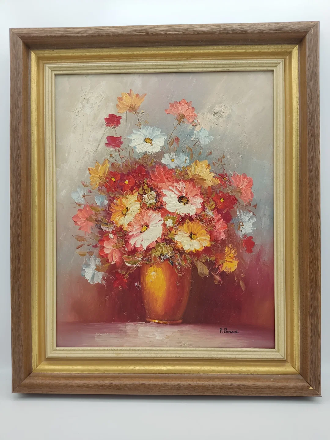 Ölgemälde Leinen auf Holzrahmen mit Golddekor 64×54 cm | Vintage-Schatz - Bild 1