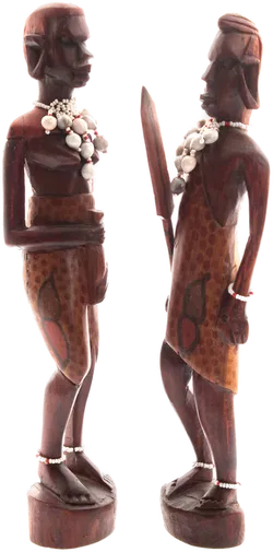 2 handgeschnitzte afrikanische Holzskulpturen – Schmuckperlen – ca. 31,5 cm – Paar - Bild 2