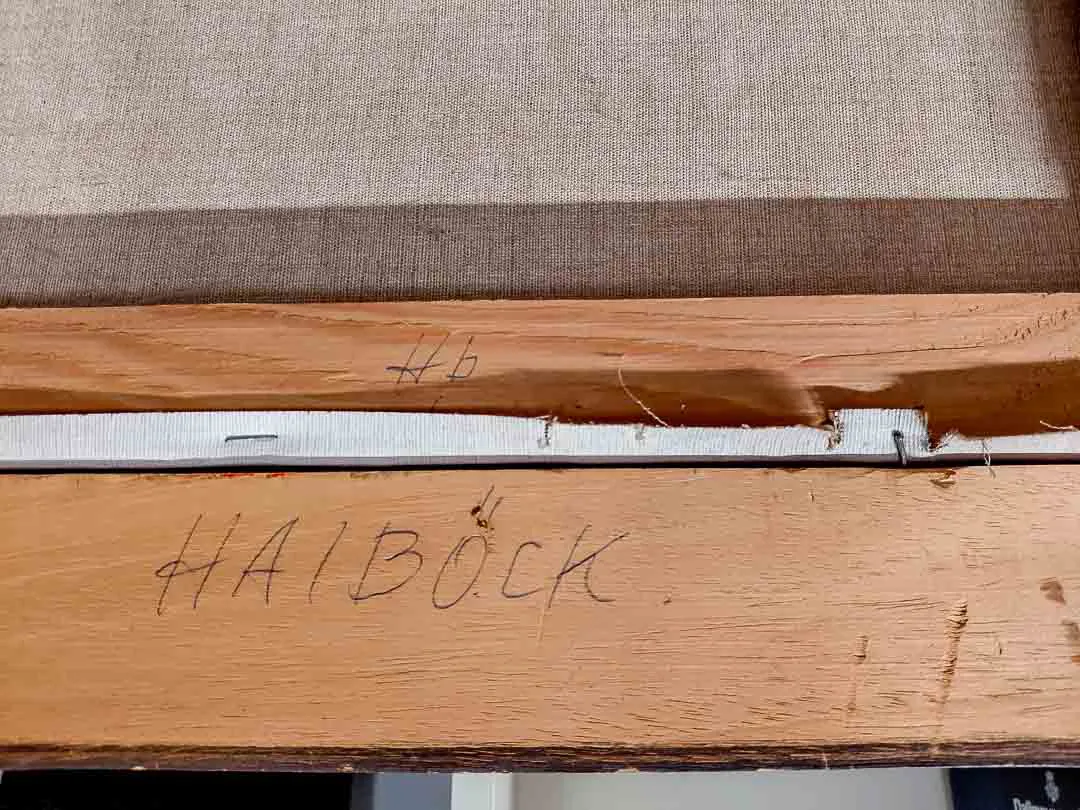 Großes Ölgemälde Hafenstädtchen, signiert Reinold, Prunkrahmen 114x74cm – Bild 5