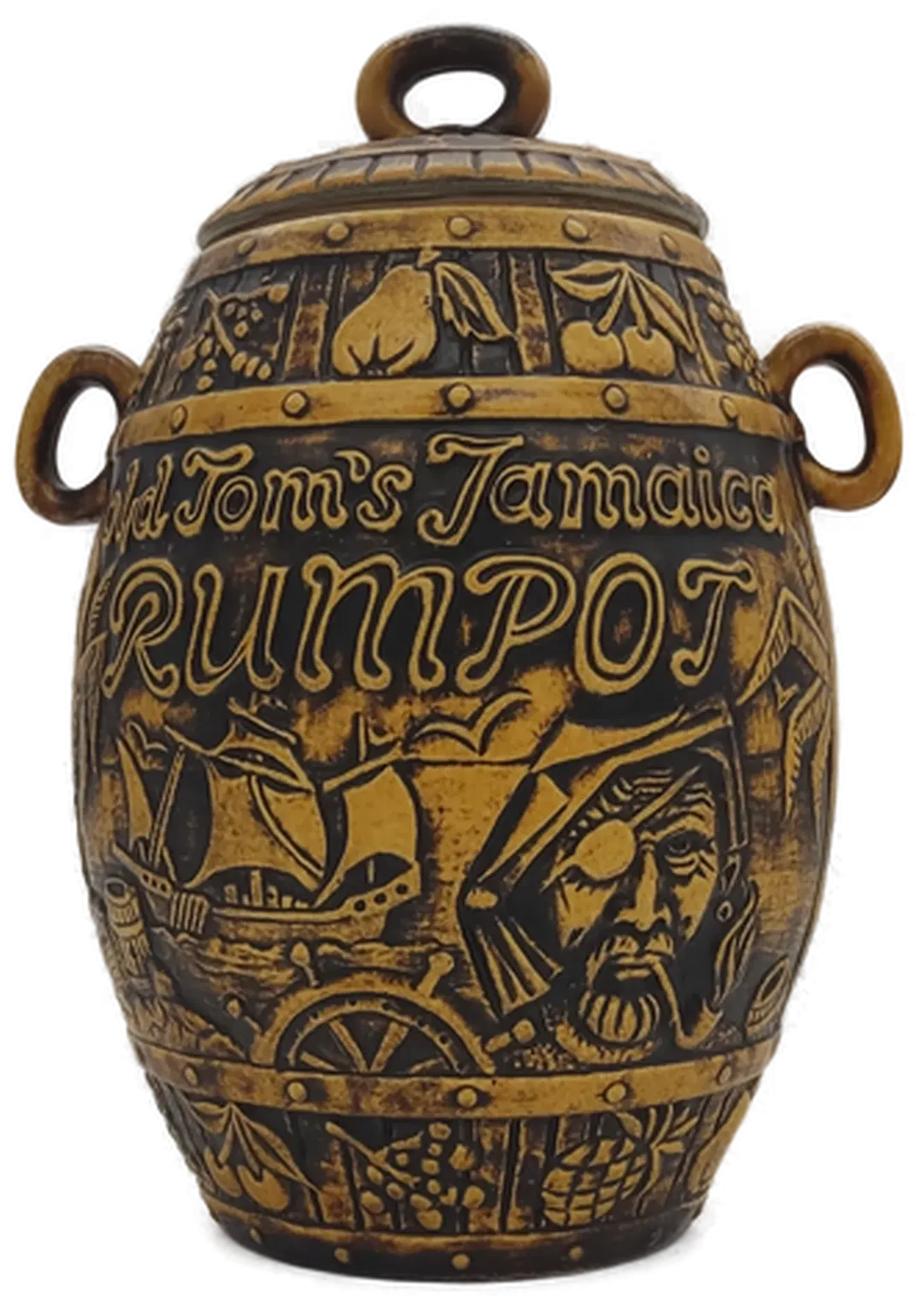 Old Tom's Jamaika Rumfass mit Deckel aus Keramik in braun-beige, Höhe 33cm - Bild 1