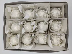12 Stk. weiße Weihnachtskugeln (mundgeblasen + handbemalt) - Bild 2