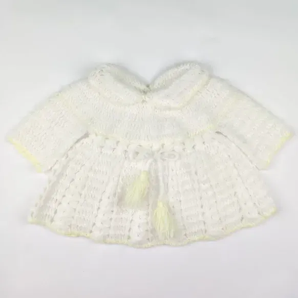 Vintage Babykleid - Handgehäkelt, Weiß/Gelb - Bild 1