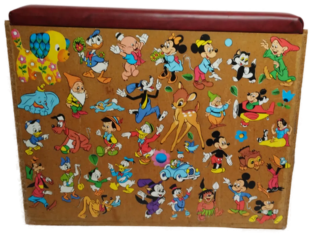 Spielzeugkiste aus Holz mit Retro Stickern  - Bild 1