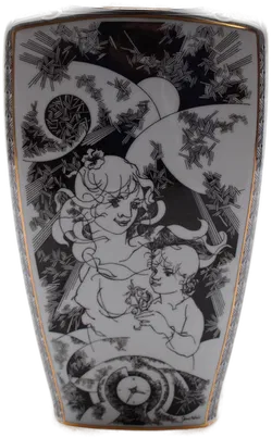 Hollóháza Porzellanvase 30,5 cm – Art Deco / Jugendstil Motiv – Ungarn – 1. Wahl - Bild 2