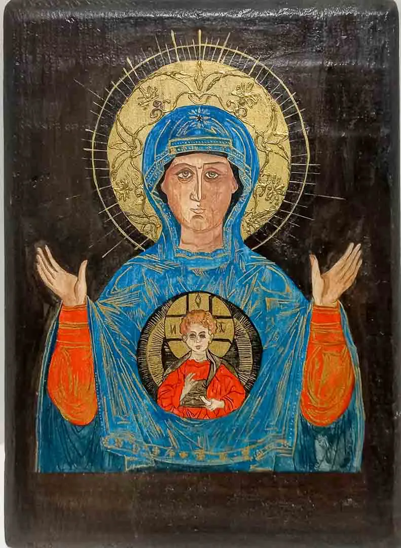 Sakrale Ikone Muttergottes mit Kind auf Echtholz ca. 20,5 x 28 cm - Bild 2