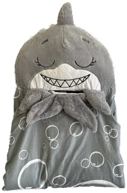 Happy Nappers Hai- flauschiger Kinderschlafsack und Kissen (2 in 1) grau | Large 6-12 Jahre  - Bild 3