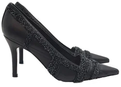 Escada Damen Lederpumps schwarz mit Tweed Besatz Gr. 37 - Bild 5