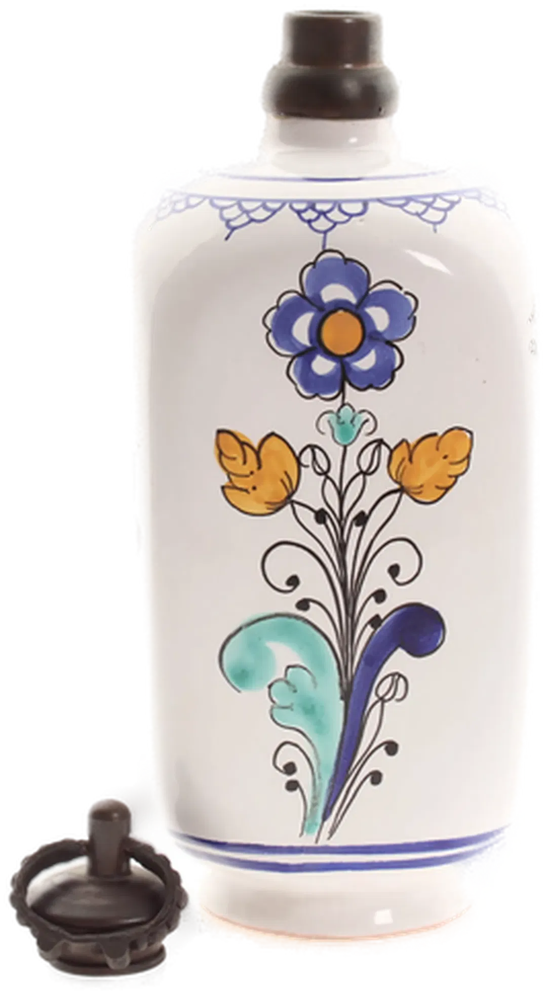 Vintage Keramikflasche von 1960 | Handbemalt | Studiokeramik T.K. | Florales Dekor & Stöpsel - Bild 4