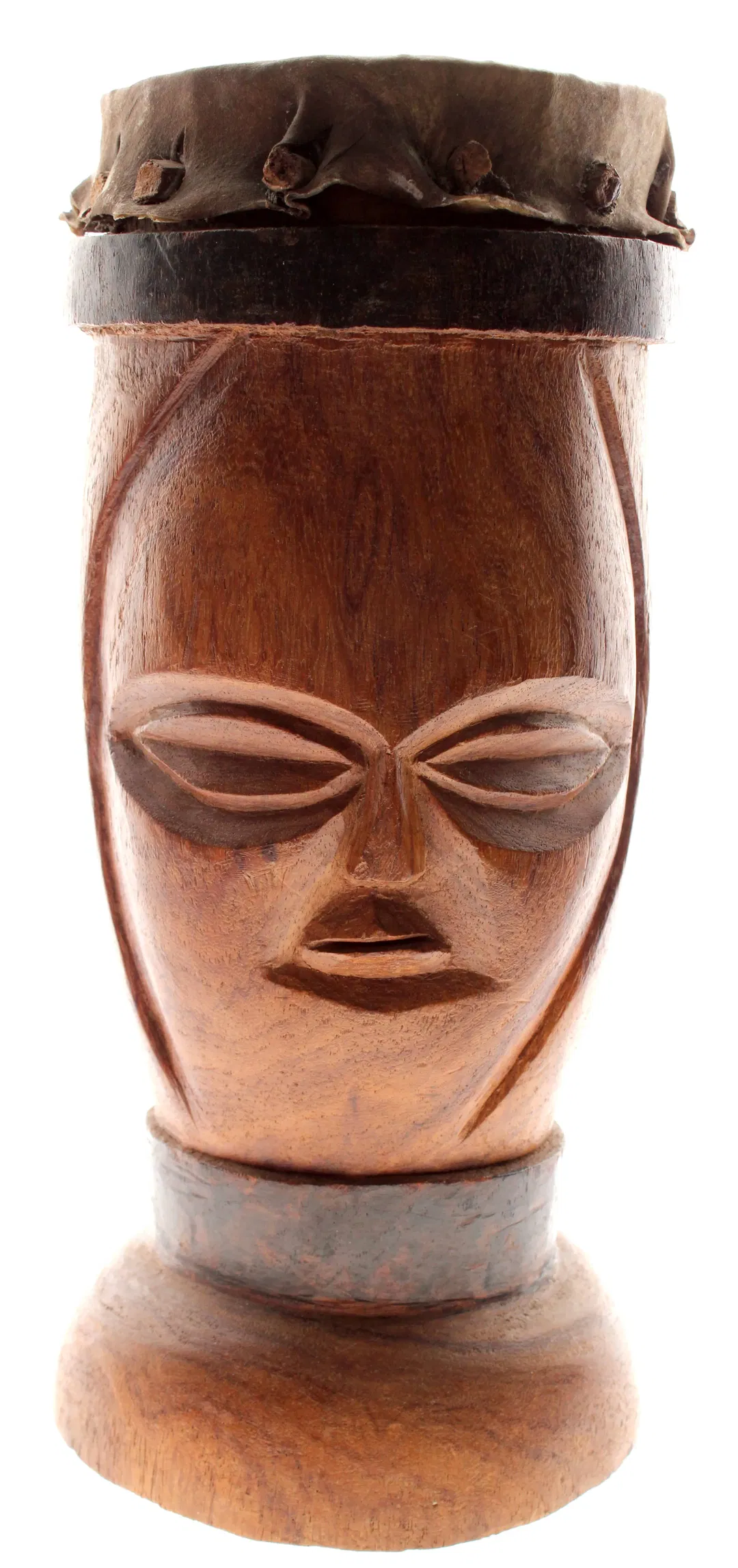 Afrikanische Trommel mit Gesicht – Handgeschnitzt aus Holz & Leder – ca. 35,5 cm - Bild 1