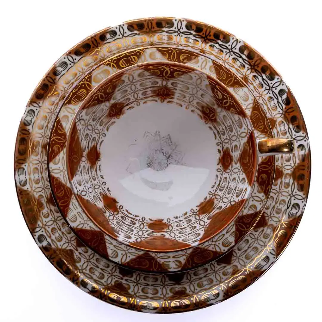 GKC BAVARIA 3-teiliges Porzellanset mit 2 Tellern und 1 Tasse in weiß-gold - Bild 1