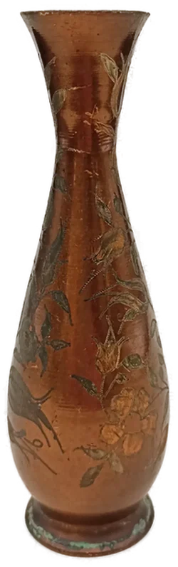 Vintage Kupfer-Vase mit floraler Gravur – Handgearbeitete Metallvase – Vorschau 2
