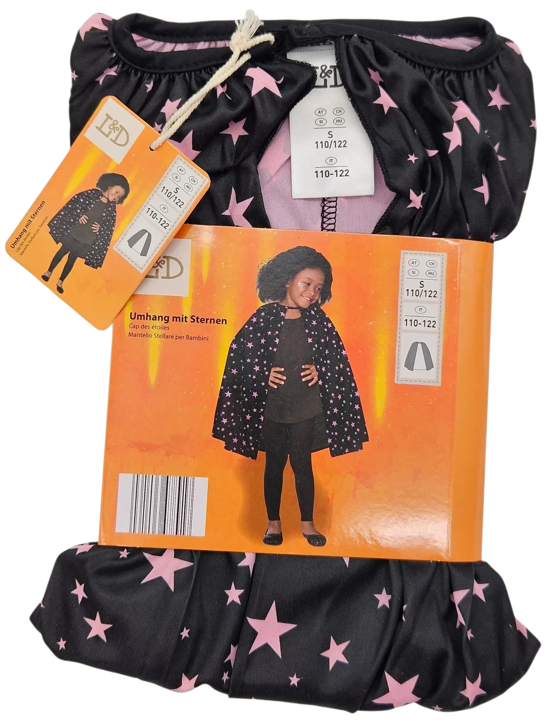 L&D Kinder-Halloween-Umhang mit Sternen, schwarz - Gr. S/110-122 – Bild 1