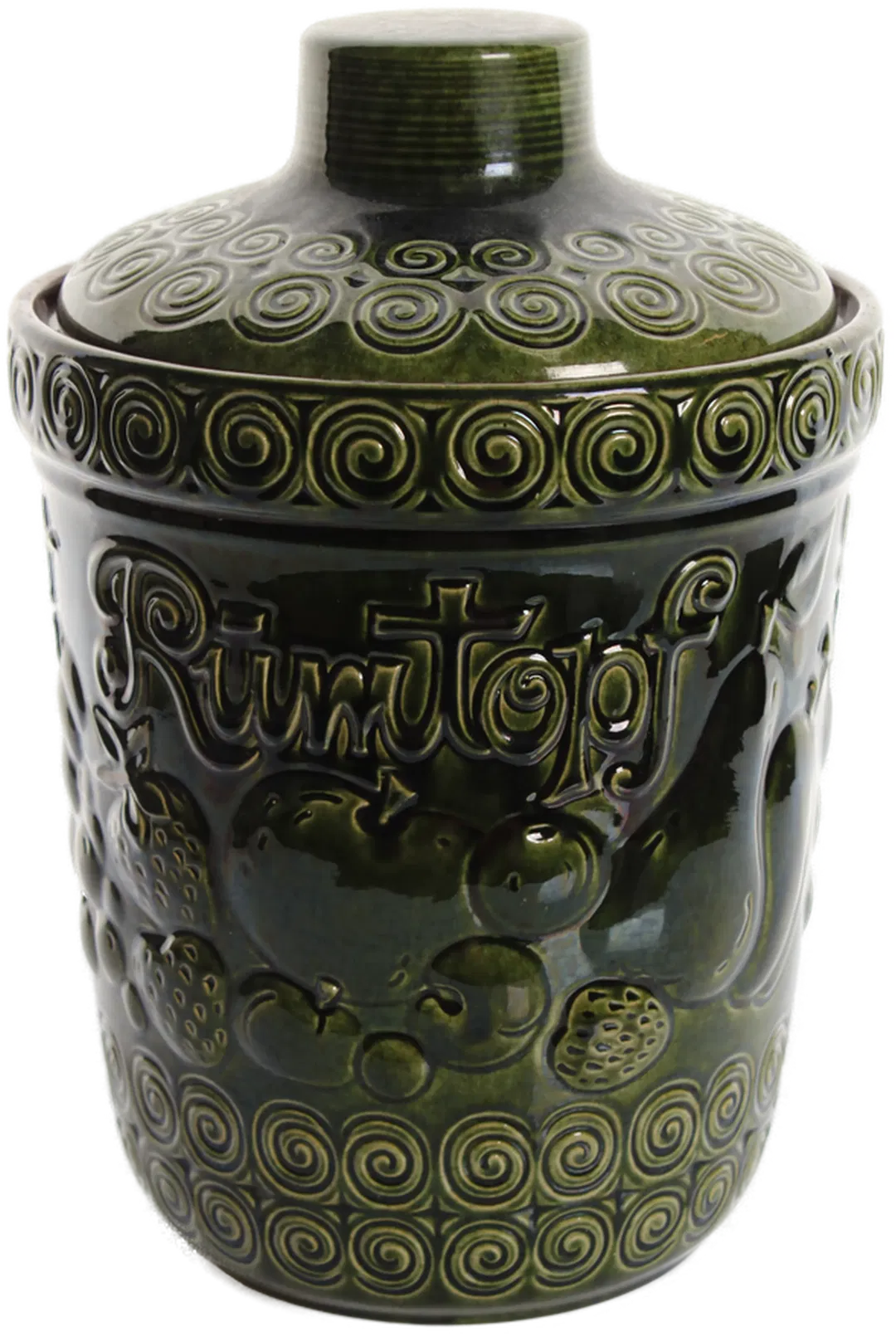 Vintage Rumtopf West Germany – Grünglasierter Keramiktopf mit Reliefdekor - Bild 1