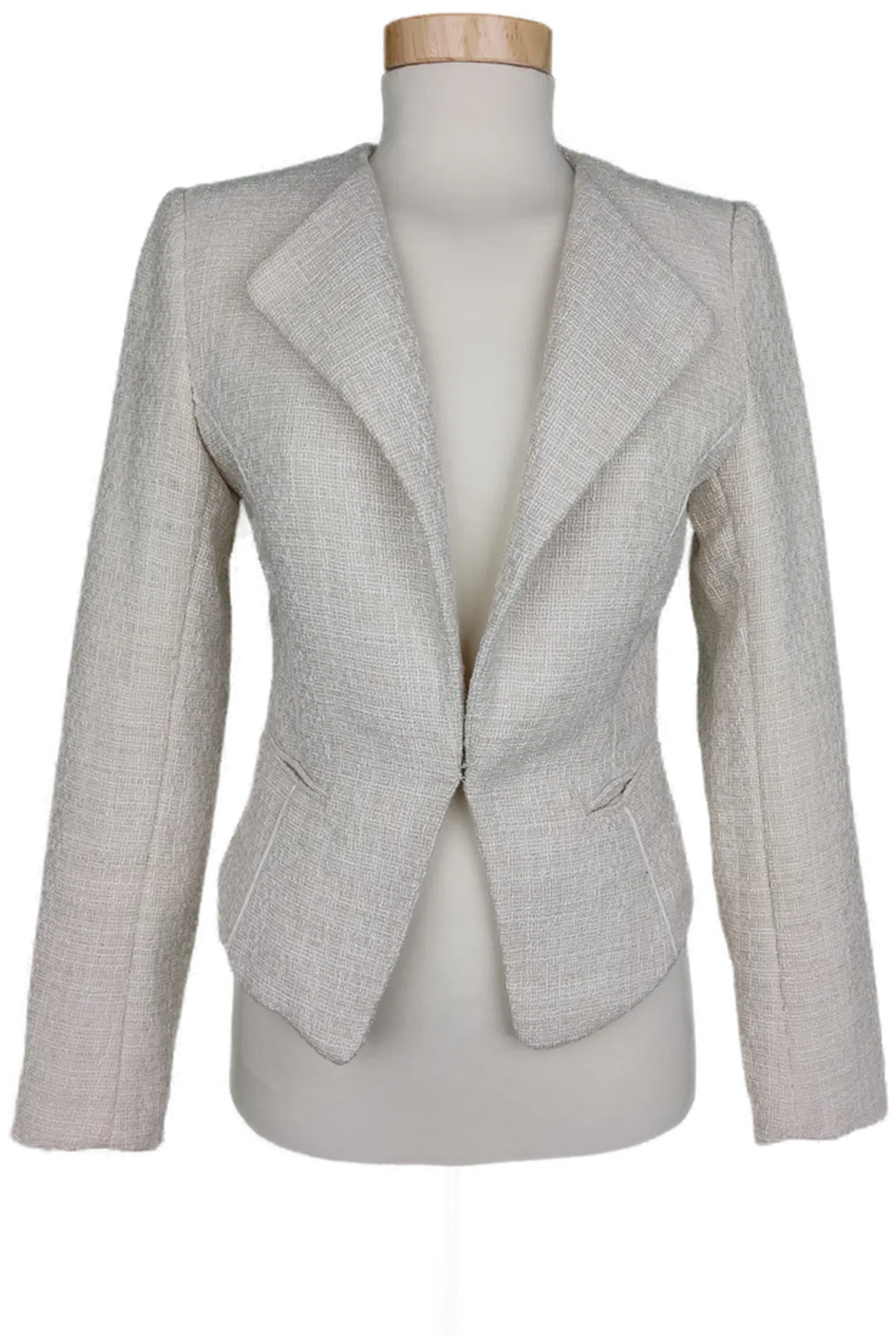 H&M Damen Kurzblazer naturweiß in Leinenoptik - XS/34 - Bild 1