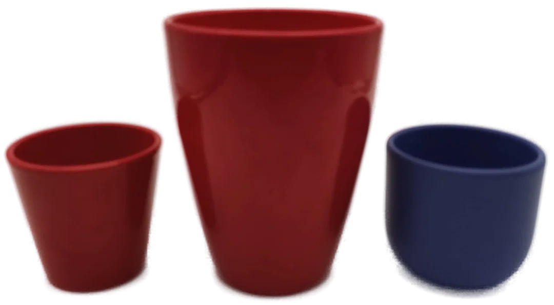Set Rot/Blau, 3 Übertöpfe Keramik – Bild 2