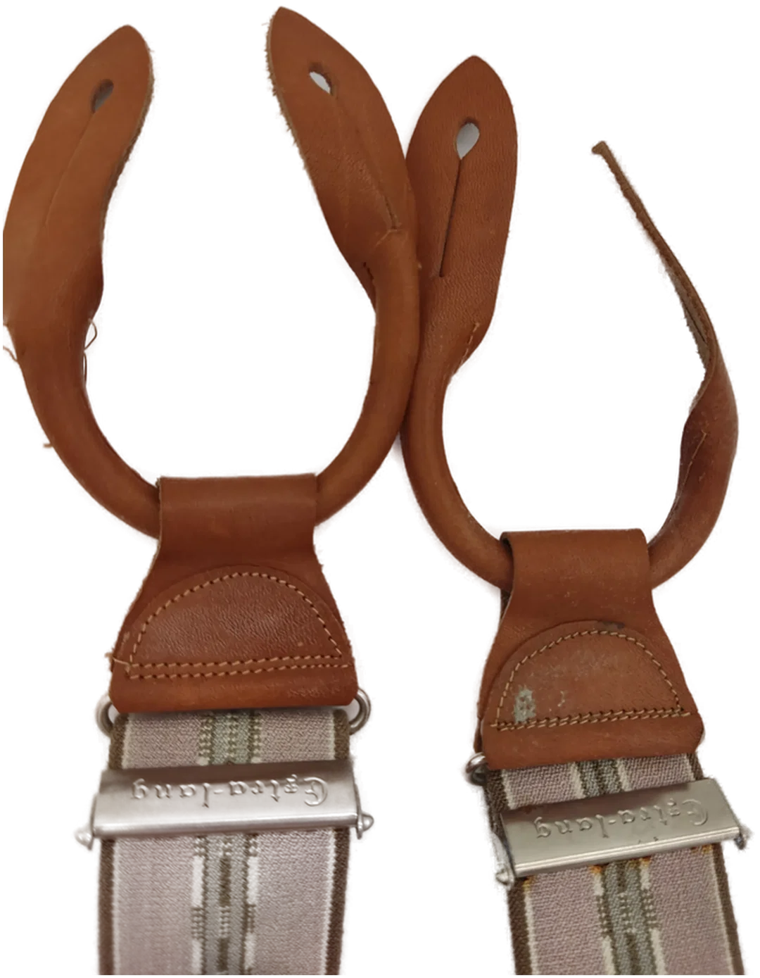 Hosenträger, beige/grün/braun mit Leder – Bild 4
