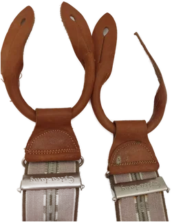 Hosenträger, beige/grün/braun mit Leder - Bild 4