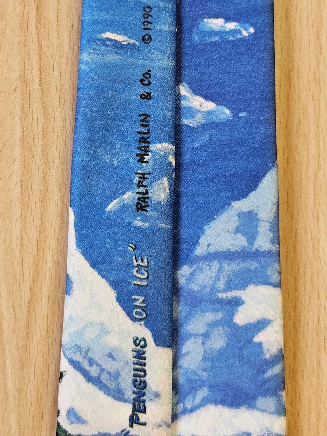 Vintage Ralph Marlin Krawatte "Penguins on Ice" 1990, 90er Pinguin Kult – Bild 4
