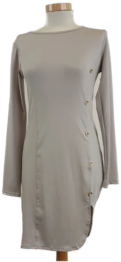 Damen Longshirt Hellgrau mit seitlichen Knöpfen, Gr. M - Bild 3