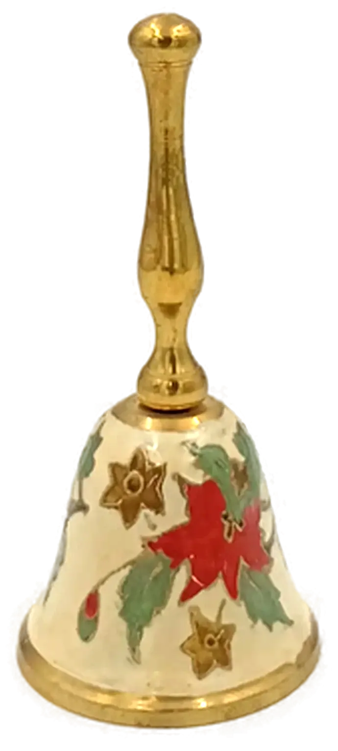 Vintage Weihnachtsglocke Messing/Cloisonné mit Stechpalmenmotiv - Bild 1
