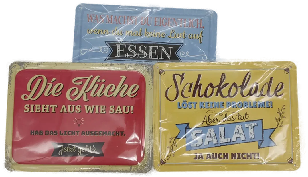 3 Stück Metallschilder, verschiede Redensarten, Wanddeko, 20x15 cm - Bild 1