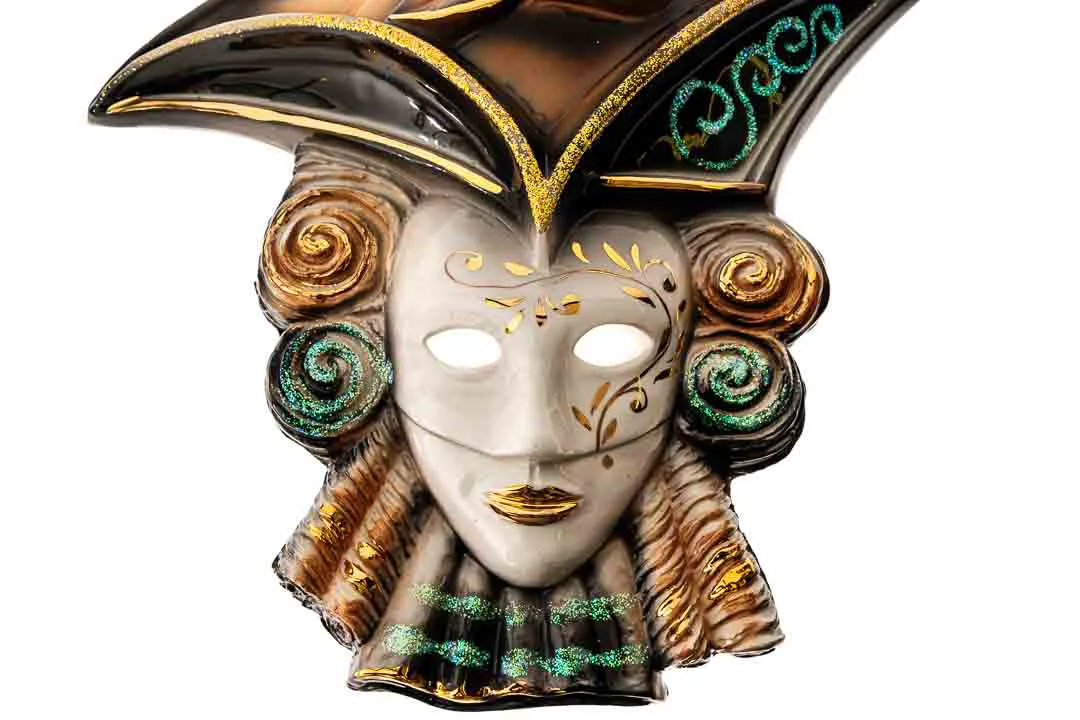 Wandschmuck Venezianische Porzellan Maske Braun/Grün/Weiß/Gold  – Bild 2
