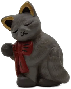 Thun Keramik Katze grau/gold mit roter Schleife - Bild 1