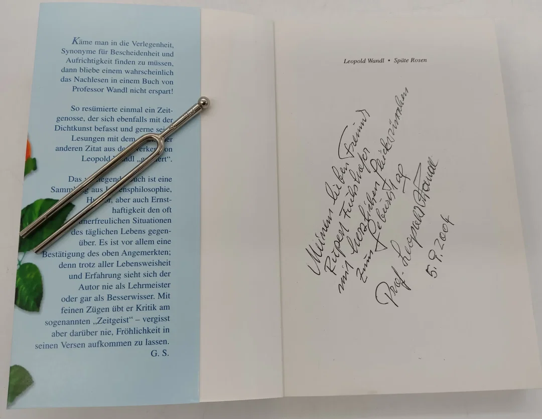 "Späte Rosen" von Leopold Wandl mit persönlicher Widmung des Künstlers – Bild 2