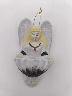Wand - Weihwasserschale mit Engelsfigur, aus Gips, 16cm hoch